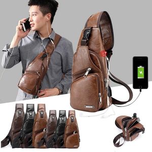 Outdoor Bags Men Chest Bag Pu Leather Outdoor Waterproof With USB Charging Earphone Hole Fashion Messenger Shoulder Bag For Male Chest Bag 231011