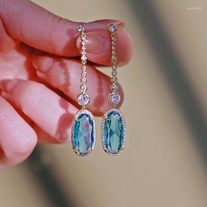 Baumeln Ohrringe Romantische Mädchen Lange Hängen Für Frauen Blau Zirkonia Anhänger Mode Luxus Weibliche Hochzeit Schmuck Geschenke