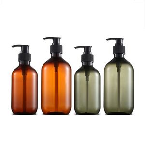 Plastic Bottle Refillable Portable Empty Cosmetic Packaging Container Brown Freen White Clear Round Shoulder PET Black Lotion Pump Bottles For Shampoo 300ml 500ml