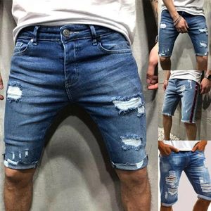 Erkek kot pantolon yırtılmış diz uzunluğunu yırttı denim bermudas ince fit şort yarım pantolon