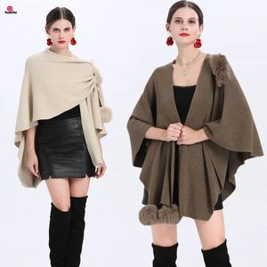 Scarves Fashion Irregular Knit Cashmere Shawl Faux Fur Ball Scarf Cape Women Autumn Winter Pashmina Wraps Dress Decorations 4 Balls 231010