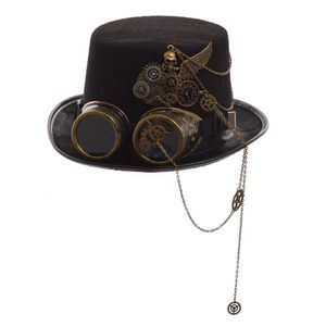 Parti şapkaları goth şapka gözlükleri vintage erkekler üst şapka steampunk kafatası kanatları siyah parti şapka 231007