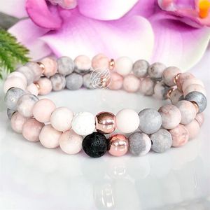 MG1102 Bracciale in pietra naturale con diaspro zebrato rosa Cristalli curativi Bracciale Mala Yogi per donna Diffusore di olio essenziale di roccia lavica Bra252j