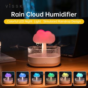 Difusores de óleos essenciais Vissko Rain Cloud Umidificador 200ML Difusor de aroma com gotas de água e cogumelo de luz noturna colorida 231011