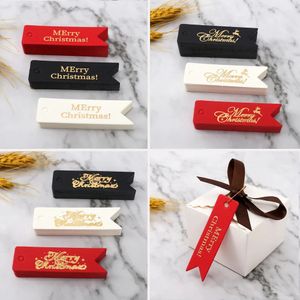 Juldekorationer Merry Presenttaggar Bronzing Gold Candy Cookie Boxes Hang Tag Xmas Party Packaging Diy Supplies Navidad Noel 7x2cm 50pcs 231011