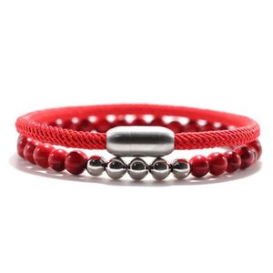 Urok bransoletki 2PCS Zestaw bransoletki dla kobiet mężczyzny 6 mm mapa Tiger Eye Braslet Dopasowanie Para Braclet Black Red Rope Brazalete G223Z