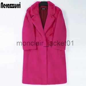 Pele feminina pele sintética nerazzurri inverno longo quente rosa casaco de pele falsa feminino lapela quente grosso preto macio jaqueta fofa solta elegante moda coreana 2022 j231011