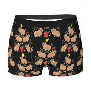 Cuecas Enfeite de Natal Árvore Homens Boxer Briefs Capivara Desenhos Animados Altamente Respirável Top Quality Imprimir Shorts Ideia de Presente