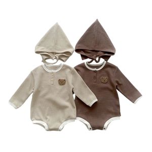 Pagliaccetti Autunno Waffle Pagliaccetto per bambini Cappello Set per bambini Simpatico orso Coreano Tute per bambini per ragazze Ragazzi Vestiti Moda neonato 231010