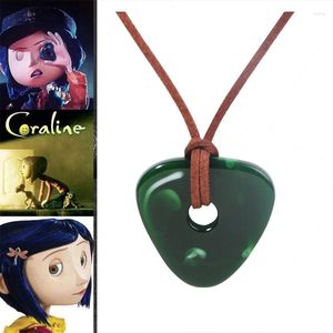 Collane con ciondolo Film Collana Coraline Pietra verde che vede Catena a corda Scheletro nero Chiave Girocollo Libellula Gioielli a forcina