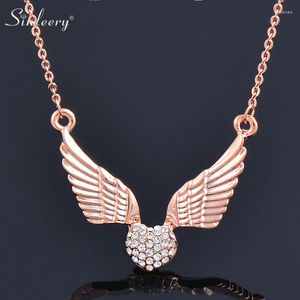 Pendant Necklaces SINLEERY Fashion Angel Wing Crystal Heart Necklace Women Rose Gold Silver Color Chain Jewelry For Family Friends Gifts