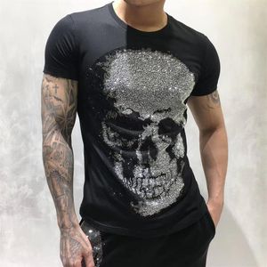 PP Punk Strass Crânio Camisetas Mens Designer Camiseta Luxo Paris Moda Camisetas Verão T-shirt Masculino Top Quality 100% Algodão H218t