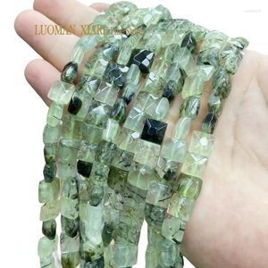 Loose Gemstones Natural 5x10MM Flat Square Green Prehnite Stone Faceted Gemstone Spacer Beads For Jewelry Making Diy Bracelet Accessories