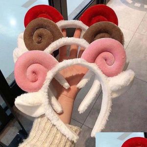 Hair Accessories Cute Sheep Horns Hairband For Women Girls Plush Wash Face Makeup Headbands Sweet Cartoon Animals Hair Bands Accessori Dhmky