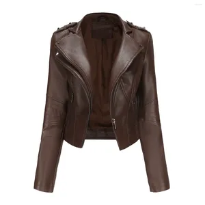 Giacca da motociclista con cerniera in pelle da donna da donna 2023 Autunno Cappotto da moto finto Primavera Chaqueta Mujer Veste Femme Marrone