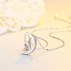 Kedjor älskar hjärta rörande måne sterling silver hänge koreansk version uppsättning med diamanter mode enkel halsband kvinnors ins
