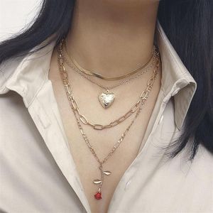 Vintage Elegant tjock kedja Rose Flower Heart Pendant Necklace For Women Multilayer Snake Chain Clavicle Necklace Jewelry Gift219Z