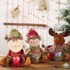 Julekorationer 1st Snowman Santa Claus Imitation Peel Linen Bag Candy Creative Doll Children Gift 28 25 cm