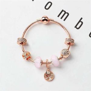 New style loose charm beads life tree pendant bangle rose gold charm bracelet girl women gift DIY Jewelry Accessories2829