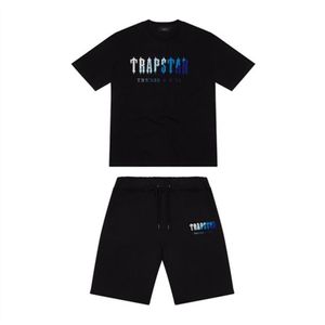 Top Trapstar Neues Herren-T-Shirt Kurzarm-Outfit Chenille-Trainingsanzug Schwarz Baumwolle London StreetwearS-2XL246b