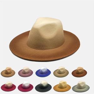 Cappelli a tesa larga Uomo Cowboy Lana Feltro tinto in massa Autunno e inverno Grande lungo Uomo Donna Jazz Cappello bicolore stile britannico 20213252