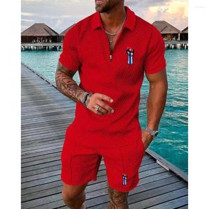 Fatos masculinos polo treino shorts conjuntos para homem roupas bandeira de cuba em um punho fechado levantado roupas masculinas camisas de hombre