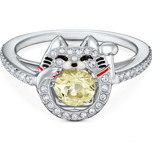 Rings Swarovski Designer Luxury Fashion Women Beating Heart Call Wealth Cat Ring Female Swarovski Element Crystal Ring