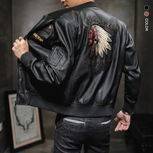 Skórzana skórzana skórzana kurtka ze skóry męskiej męskiej kurtki męska męska odzież wierzchnia haft streetwear Streetwear Casual Pu Motorcycle Kurtka Mężczyzn Clothing Płaszcz Kurtka Biker 231010