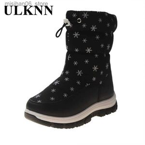 Buty Ulknn śniegowe dla dzieci zima dziewczyna bawełniana bawełniana miękkie buty ciepłe buty na świeżym powietrzu, chłopcy bez poślizgu Q231012