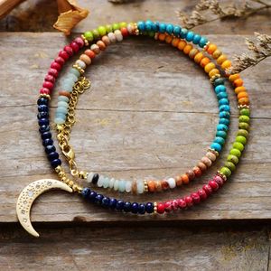 Chokers Spirituelle Jaspis Perlen Mond Anhänger 7 Chakra Halskette Designer Frauen Strang Kragen Choker Halsketten Energie Schmuck Bijoux 231010