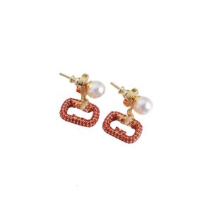 Valentian Nu Earring Designer Jewels Original Quality Hualun Tianjia V Letter Red Rhinestone Earrings Small Design High Grade Simple Earrings For Women