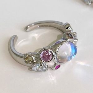Cluster Ringe Unregelmäßige Bunte Kristall Y2K Weiß Koreanische Einfache Öffnung Ring Hohl Ästhetischen Vintage Schmuck Finger Für Frauen Mädchen