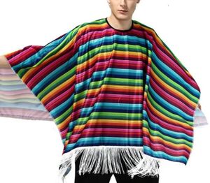 Scarves rainbow colorful stripted Halloween Cosplay Costumes Kids Adult Mexican cloak Clothes Hawaii Clothing performance AMPARTY 231010