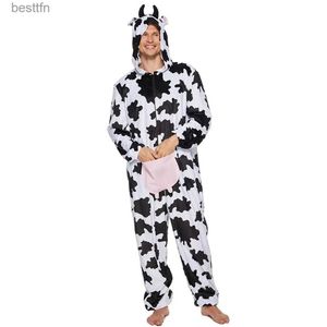 Men's Sleepwear Eraspooky Adult Cows Pajamas Women Onesies Hooded Men Full Body Sleepwear Animal Kigurumi Cosplay Carnival Christmas ComeL231011