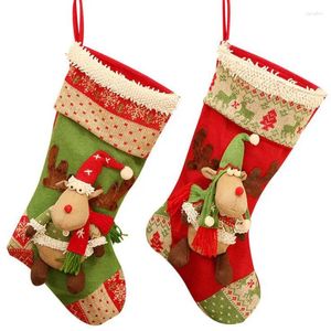 Julekorationer 1 st/parti strumpor godishållare presentpåsar älg dockor hängningar släpp ornament festival leveranser för heminredning