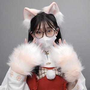 Cinque dita Guanti invernali Simulazione carina Artiglio animale Peluche Pelliccia sintetica Puntelli Cosplay Gatto Kawaii Rosa Blu Guanto senza dita 231010