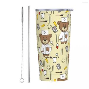 Tumblers läkare ammande björn isolerad tumlare med sugrör och lock rostfritt stål rese termisk kopp 20 oz dubbel väggmugg