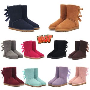 Botas de desenhista de alta qualidade Bowknot Chinelos de pele de carneiro Corte Clássico Mini Plataforma Botas Inverno Mule Mulheres Camurça Sapatos Top Lã Outono Meados de Manga