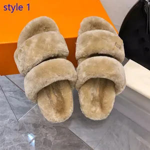 Moda lüks tasarımcı yün terlik lüks sandalet kadın slaytlar düz flip flops slayt bayanlar plaj sandal kış orijinal deri terlik ayakkabıları büyük boyut 35-41