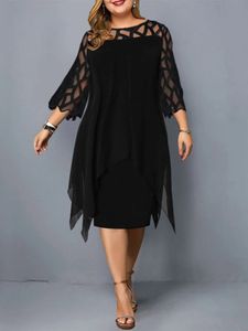 Plus size Dresses Plus Size Dresses 4XL 5XL 6XL Lace Mesh Sexy Elegant Midi Party Dress Red Black Green Purple Loose Hellow Women's Clothing 231011