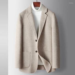 Erkekler% 80 yünlü gündelik takım elbise blazerler çift taraflı yünlü kaşmir sıcak kalın ceket dış giyim Kore tarzı blazer sonbahar kış