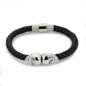 Nya modemän Punk -armband Multicolor Skull Charm Armband Black Leather Handcuff Chain For Men Boys2434