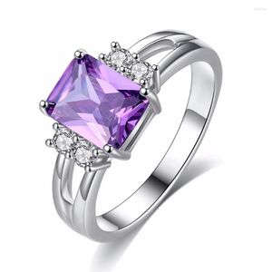 Wedding Rings Crystal Shop Brand Design Delicate Shiny Square Big Stone Austrian Engagement Ring Zircon For Women