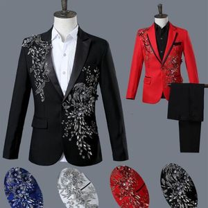 Diamante bilateral tridimensional Mosaic Blazer Men Dress Formal Casal Designs de calça de calça Terno de casamento para Men's Bl259o