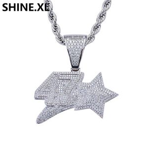 Men and Women White Gold Hip Hop Number 47 Star Pendant Necklace Charms Cubic Zircon Stone Jewelry Gifts197x