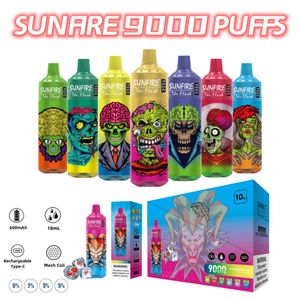 Sunfire Tornado 9000 Puff 9000 Tek Kullanımlık E-sigaralar Vape Desechable 600mAh şarj edilebilir pil 18 ml Vapes RGB VAPER 20 Flavors OEM Service ile Tek Kullanımlık Puf