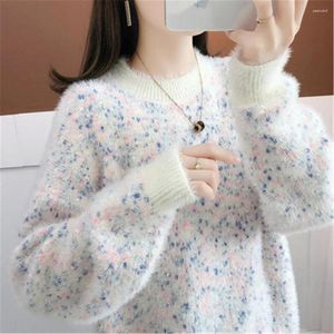 Kobiety swetry jesienne zimowy sweter imitacja norka aksamitna koszulka o długim rękawie na dno top 2023 Koreańska samica