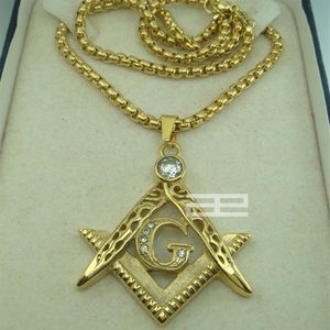 Mens 18k gold fiiled masonry Masonic Mason Pendant chain necklace N2142519