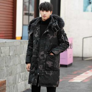 Men's Down Parkas Winter New Mens Long Down Jackets Mens Casual Slim Hooded Thicken Warm Down Coats Outdoor Camo Print Windproof Parkas Jackets J231010