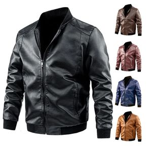 Herren Leder Kunstleder Frühling Herbst Herren Stehkragen Schlanke Lederjacke Reißverschlusstasche Dekorativer PU-Mantel Biker Herrenkleidung Lässig Männlich 231010